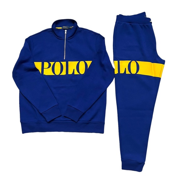Polo Ralph Lauren Other - POLO RALPH LAUREN Double Knit Tech Panel Logo Jogger Sweatsuit Blue Size L